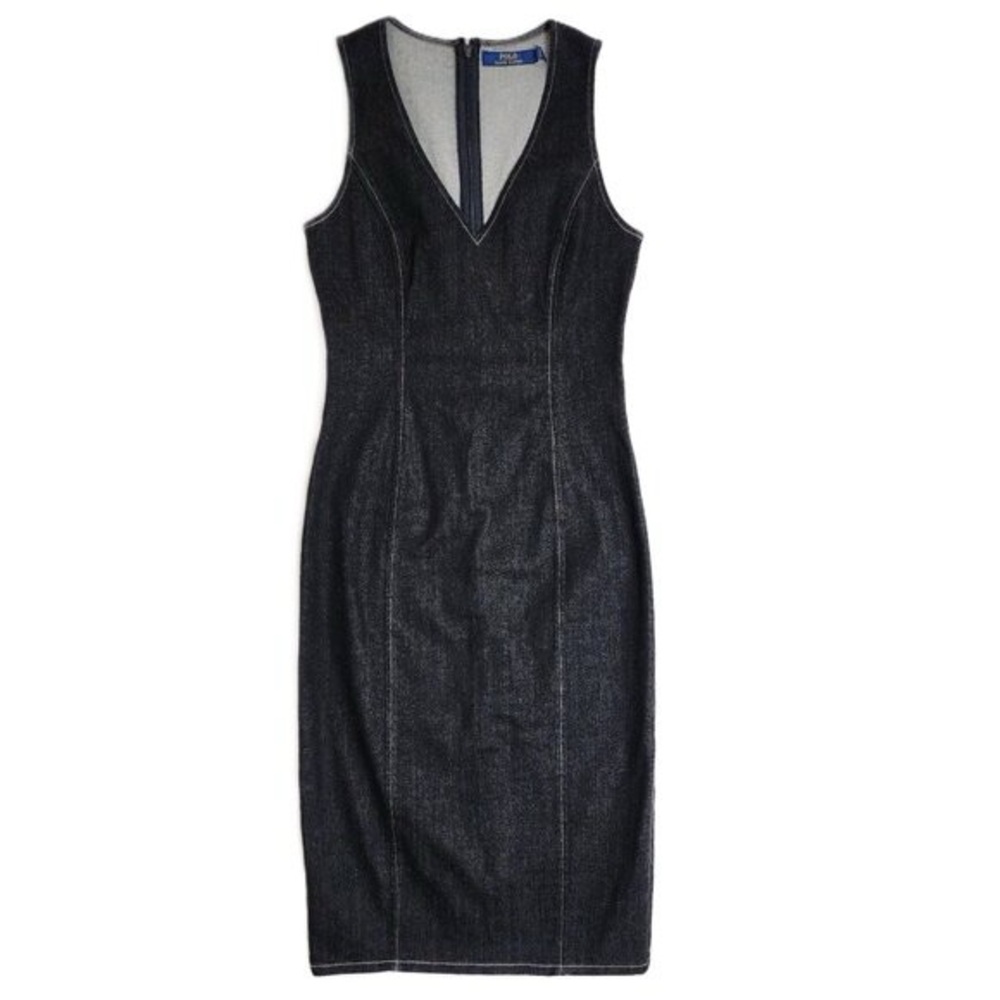 Polo Ralph Lauren Dark Wash Denim V-Neck Midi Dress - Size 4 NWT